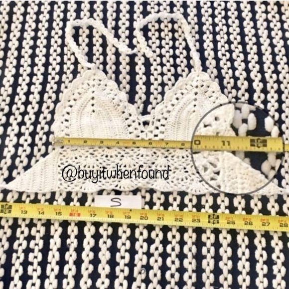 Crochet Knit Halter Bikini Top DENIM PERIWINKLE M L XL - Picture 5 of 8